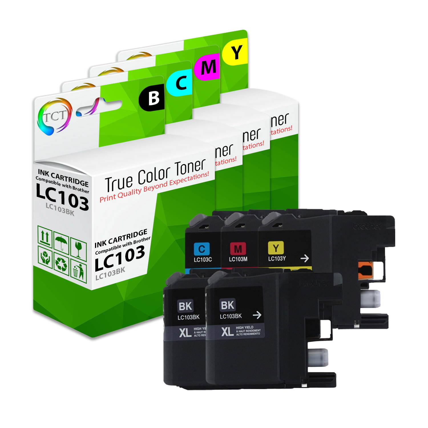 TCT Compatible Ink Cartridge Replacement for Brother LC103 LC103BK LC103C LC103M LC103Y works with Brother MFC-J470DW J475DW J6920DW J285DW Printers (Black, Cyan, Magenta, Yellow) - 5 Pack