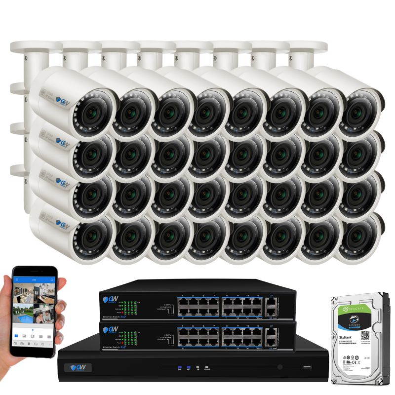 GW 16CH 4K H.265 NVR 5MP IP Security Camera System with (16) x IP PoE 1920P 5 Megapixels Outdoor/Indoor Wide Angle Microphone Bullet Cameras 100 Feet Night vision Motion Detection (4TB HDD)