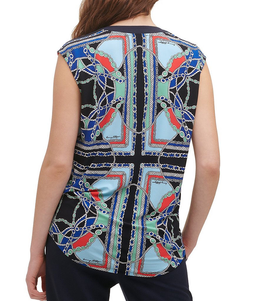 J.McLaughlin Durham Sleeveless Ruffle V-Neck Denim Blouse