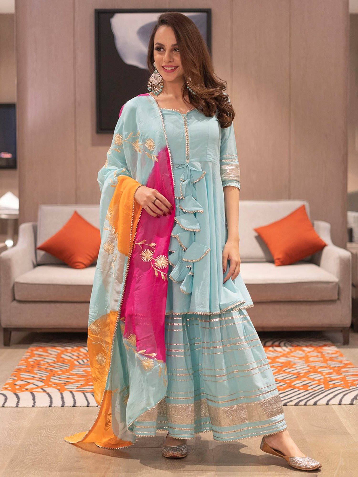 AACHHO Adonis Blue Gotapatti Sharara Set