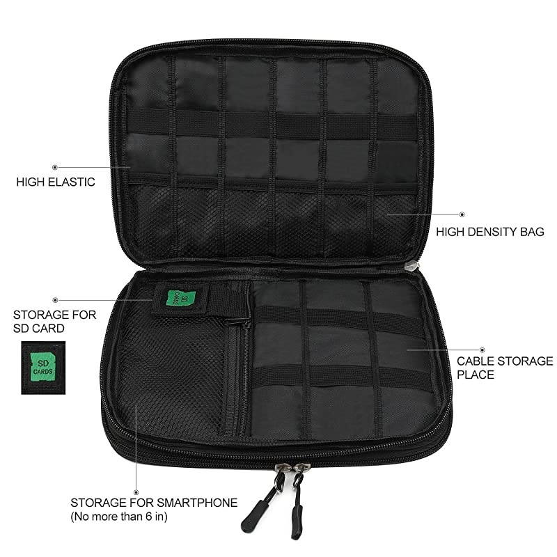 Electronics Organizer  Electronic Accessories Cable Organizer Bag Waterproof Travel Cable Storage Bag for Charging Cable Cellphone Mini Tablet Up to 79 and More All Black