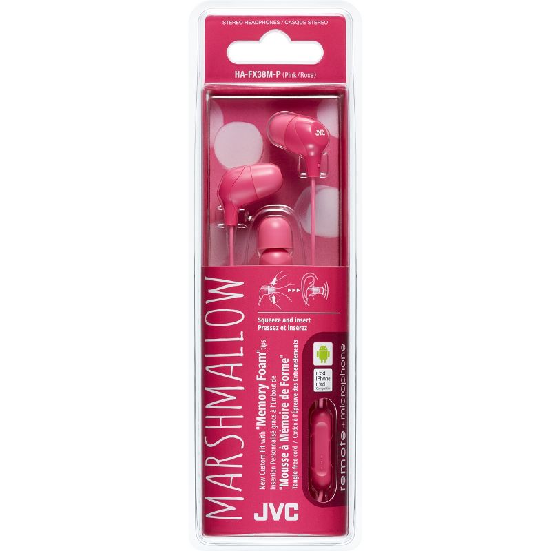 JVC Marshmallow HA-FX38MP Earset - Stereo - Wired - Earbud - Binaural - In-ear - 3.28 ft Cable - Pink