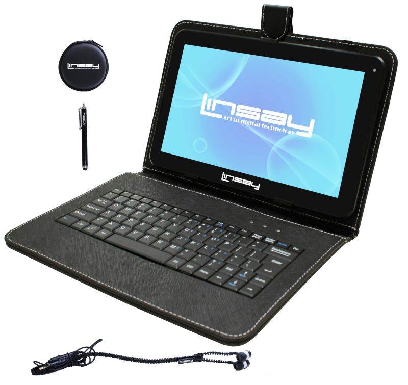 LINSAY&reg;10.1" 1024x600 HD Quad Core 2GB ram 32GB Android 10 Super Bundle with BLACK KEYBOARD EARPHONES AND STYLUS PEN