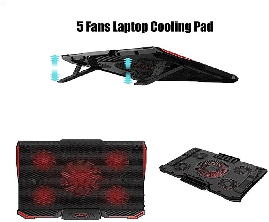 UOOD Laptop Cooler, Silent 5 Fan Cooling Pad Notebook Stand with Light, Adjustable External Coolpad Cooler Base Heatsink Bracket Fan Mat Very Silent