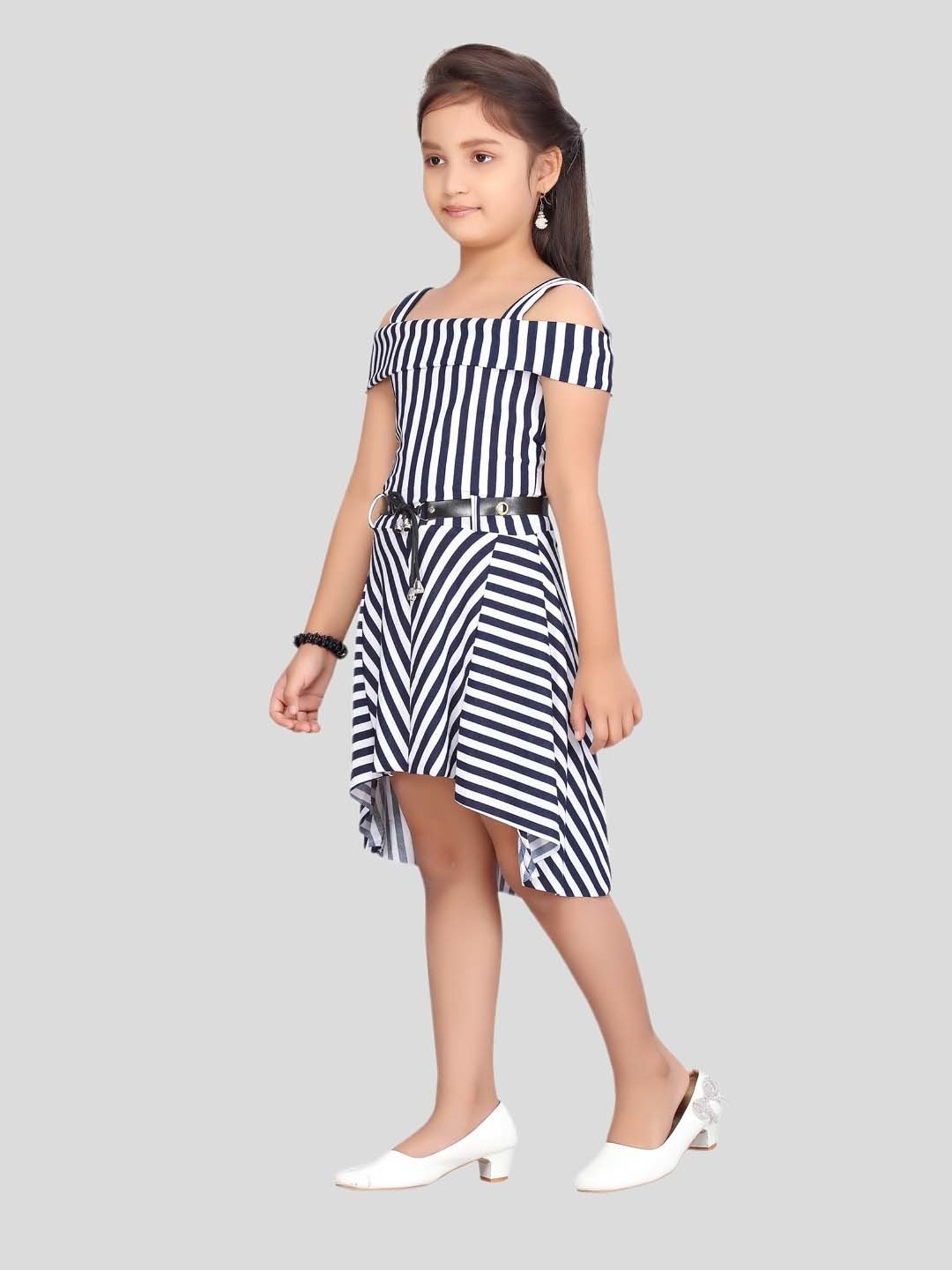 Aarika Kids Navy & White Striped Midi Dress