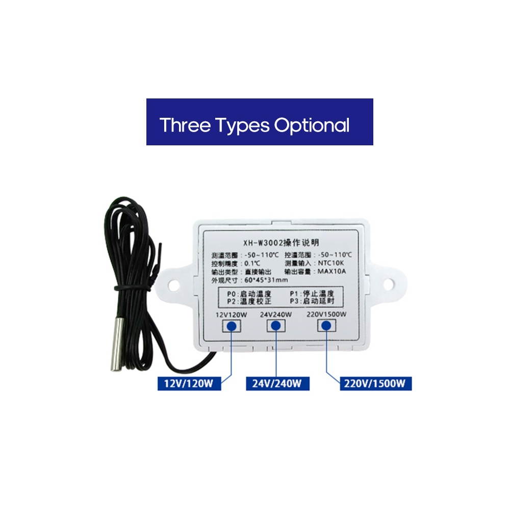 XH-W3002 Intelligent Led Digital Microcomputer Temperature Controller Mini Thermostat Switch with Water-resistant Sensor Probe