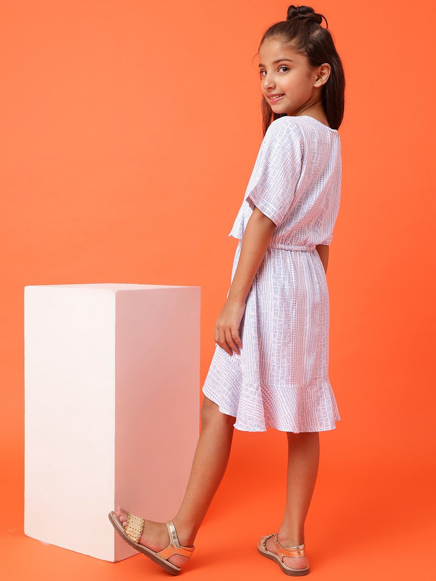 Tales & Stories Kids Sky Blue Printed Dress