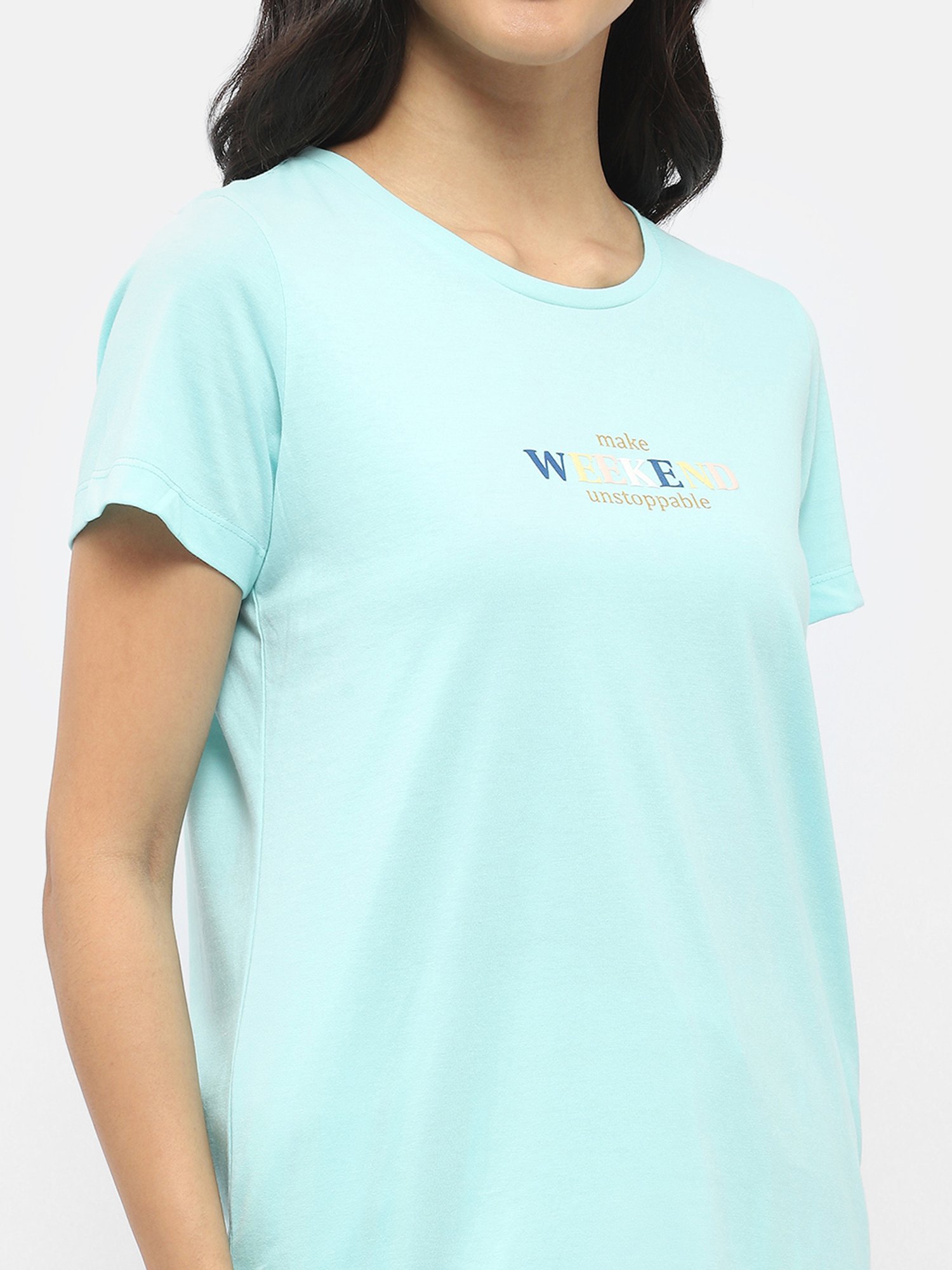 MADAME M Secret Blue & Yellow Graphic Print T-Shirt With Pyjamas