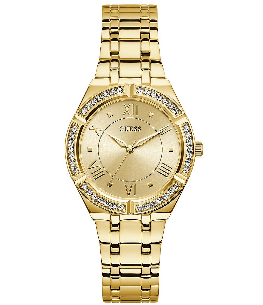 Guess Gold-Tone Crystal Analog Bracelet Watch