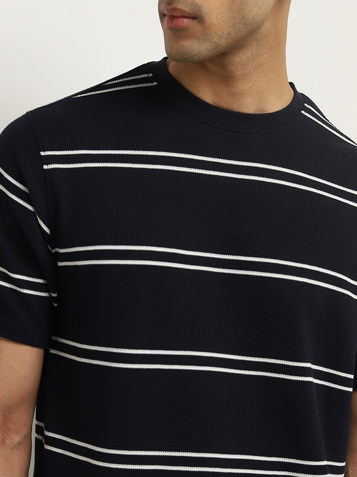 WES Lounge by Westside Navy Striped Relaxed-Fit T-Shirt