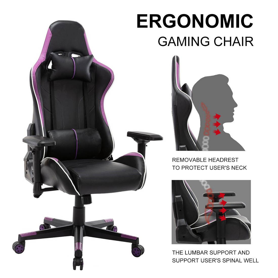 New High Back Swivel Chair Racing Gaming Chair Office Chair With Armrests & Pillows & Casters