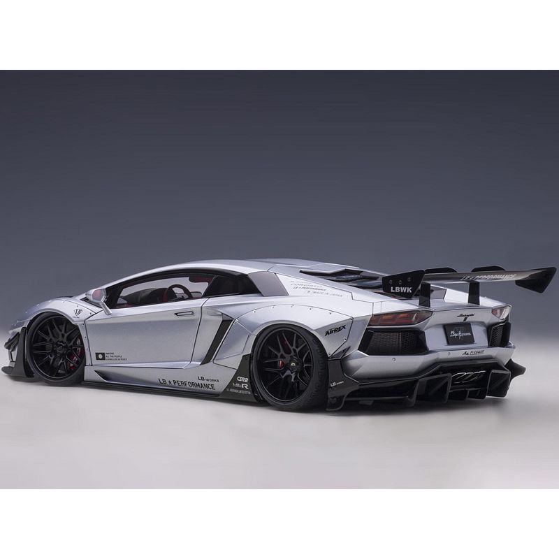 Lamborghini Aventador Liberty Walk LB-Works Matt Silver with Black Hood & Red Interior Limited Edition 1/18 Model Car by Autoart