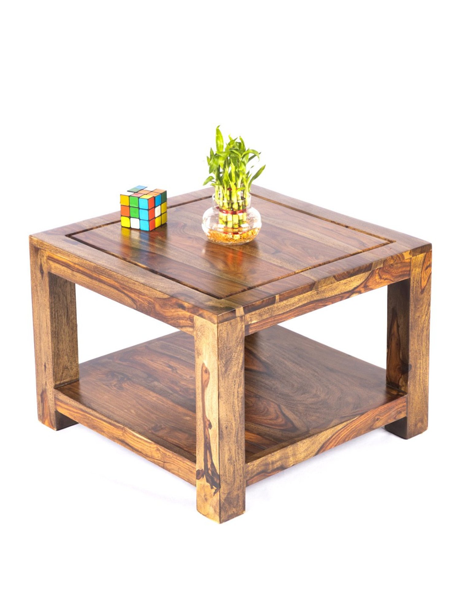 Ikiriya Lisbon Solid Brown Wood End Table Teak Finish