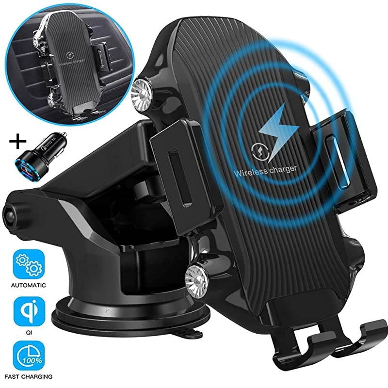 Wireless Car Charger, 10W Qi Fast Charging Auto Clamping Mount,Dashboard Air Vent Phone Car Holder Compatible iPhone 11/11 Pro Max/Xs MAX/XS/XR/X/8/8+,Samsung S10/S10+/S9/S9+/S8/S8+ (Black)