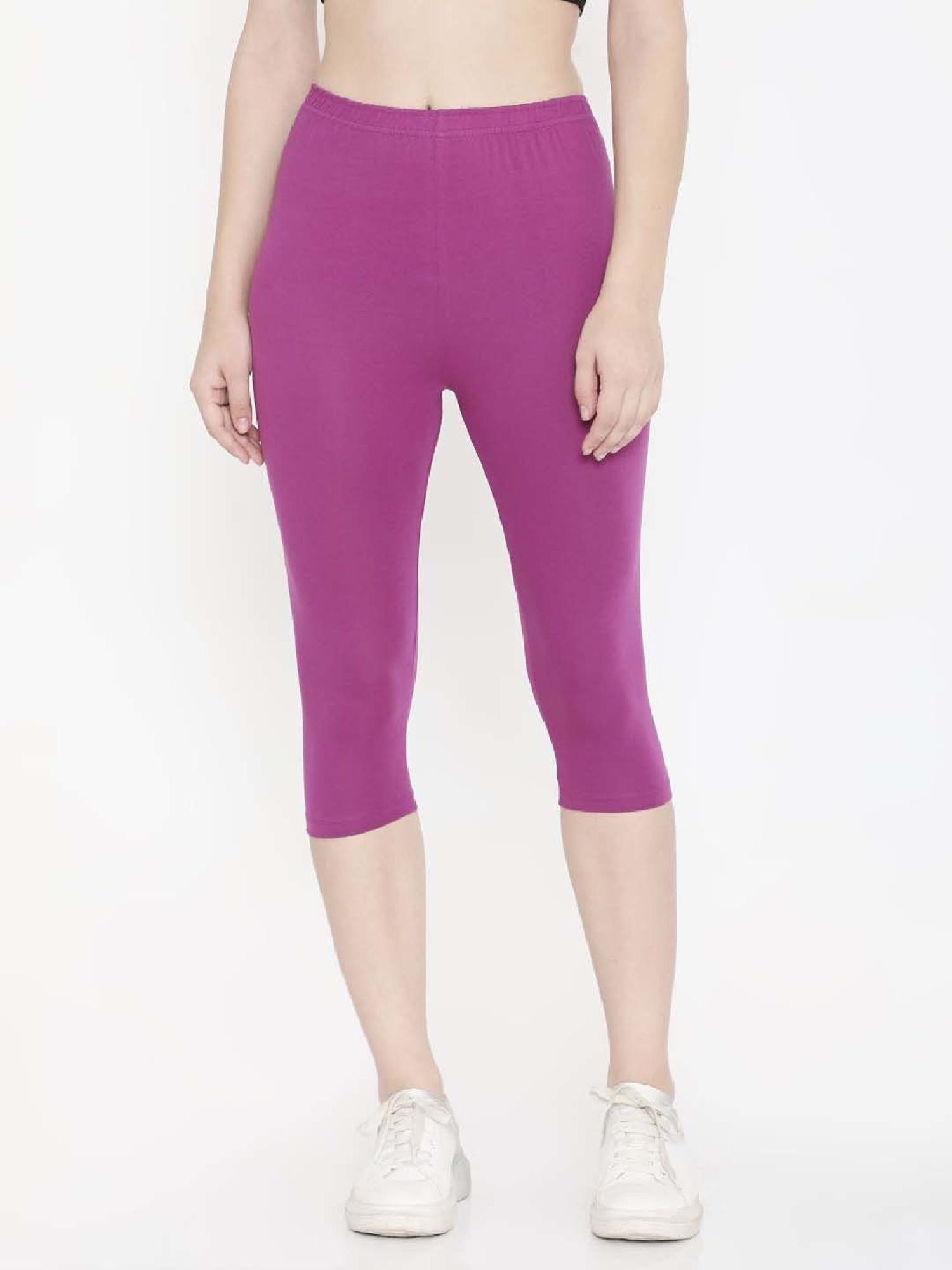 FEELINGS Purple Cotton Plain Capris