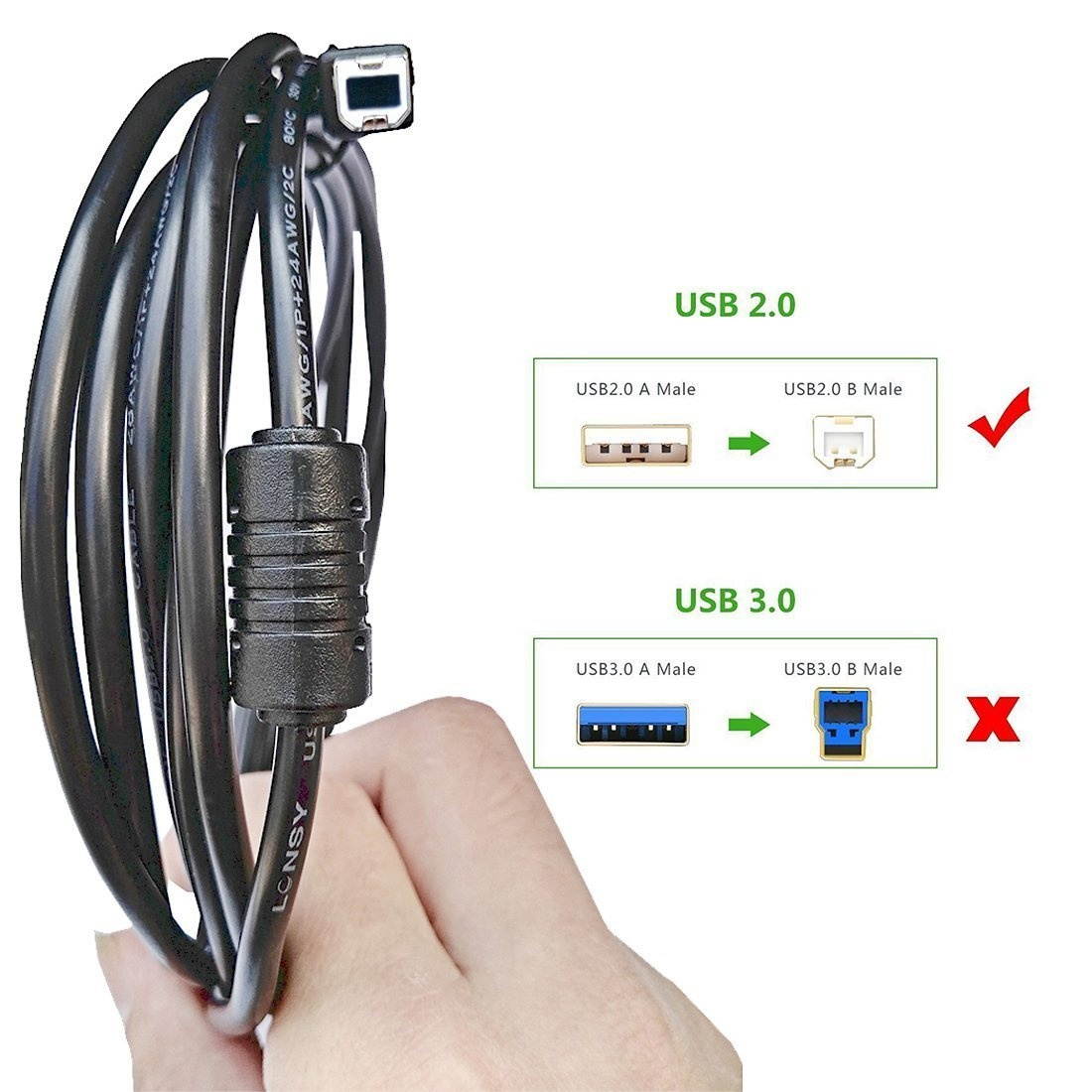 6FT USB 2.0 Printer - Scanner Cable for HP Brother Epson Expression Home XP-320 XP-420 WorkForce WF-2630 HP Envy 4500 Canon PIXMA MG2520 Inkjet All-in-One HP Deskjet 1000 2510 2540 3510 3520