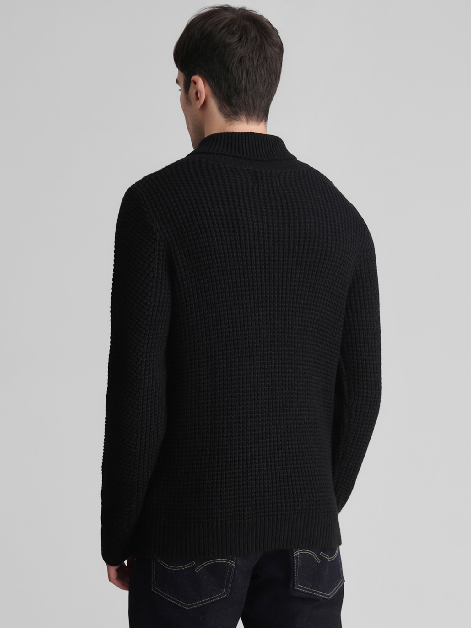 Jack & Jones Black Slim Fit Shawl Collar Sweater