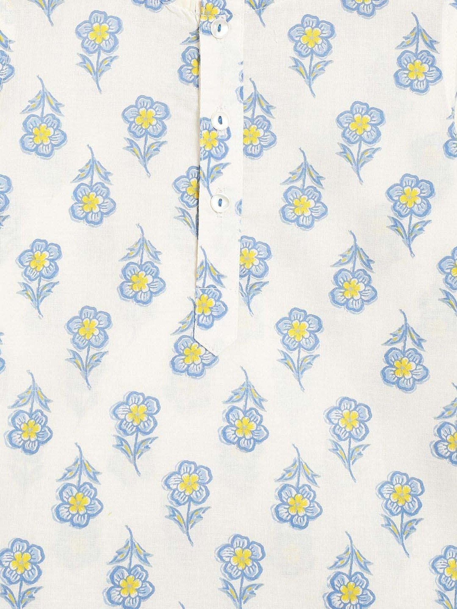 Campana Kids White & Blue Cotton Printed Full Sleeves Kurta & Dhoti