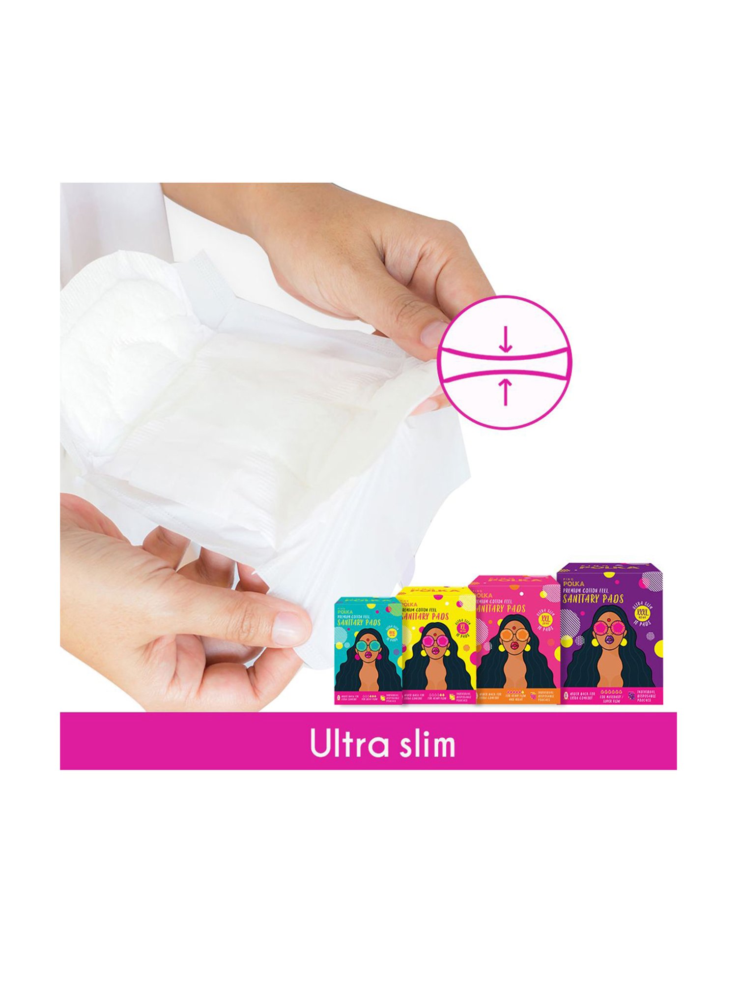 PINQ Polka Organic Cotton Ultra Sanitary Pads-Regular with Disposable Biodegradable Pouch,Pack of 10