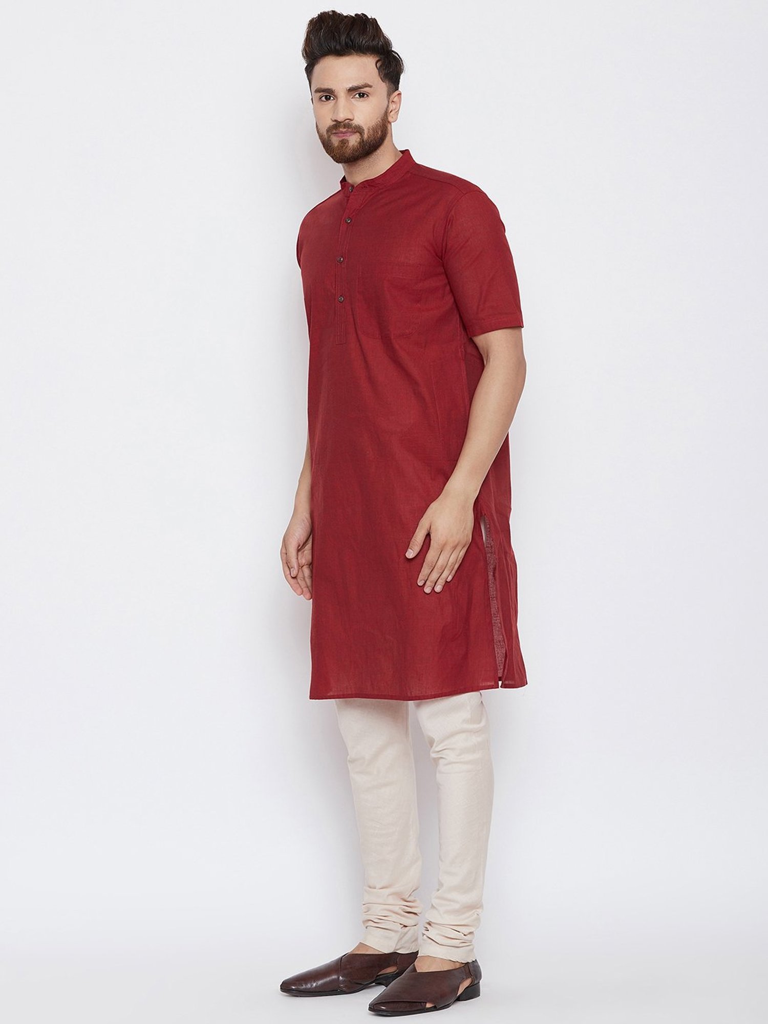 Even Maroon Mandarin Collar Kurta