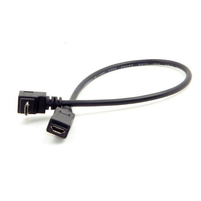 Micro USB 2.0 Type-B 5Pin Up Angled 90 Degree Male to Female Extension Data and Power Charge Cable for Phone Tablet Black 25cm