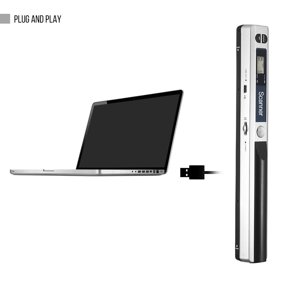 Portable Handheld Wand Wireless Scanner A4 Size 900DPI JPG/PDF Formate LCD Display with Protecting Bag for Business Document Reciepts Books Images