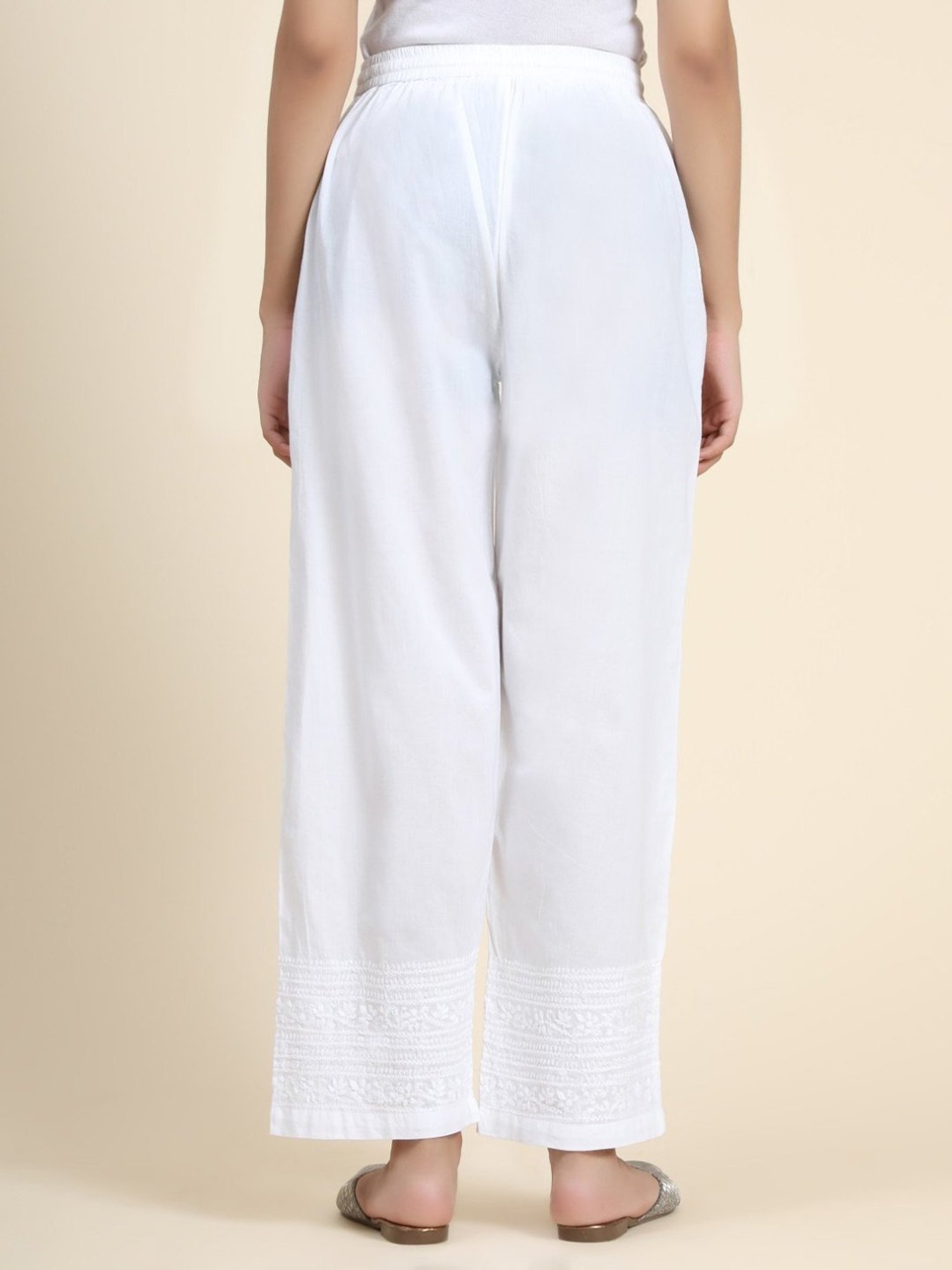 House Of Kari HOK Chikankari White Cotton Pant Trouser