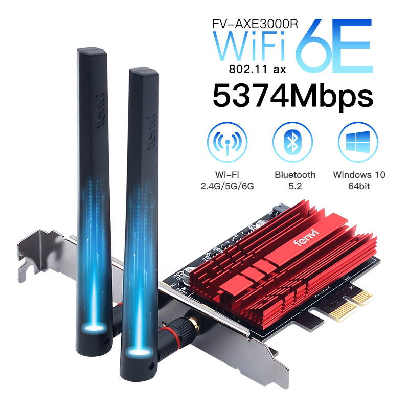 Fenvi FV-AXE3000 Wi-Fi 6E AX210 PCIe Network Card Bluetooth 5.2 Heat Sink AX 3000Mbps 802.11ax Tri-band 2.4G/5G/6G PCI-E Wireless WiFi Network Adapter Cards for Desktop PC Support Windows 10 64-bit