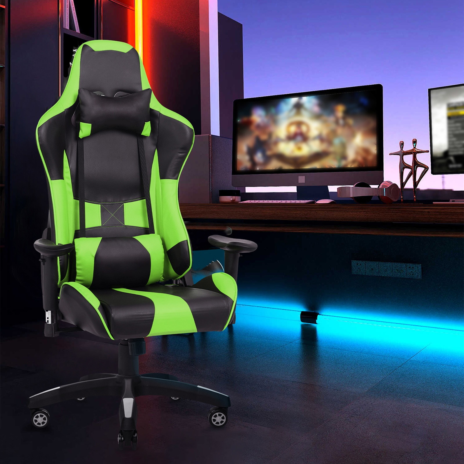 YOUTHUP Racing Style Gaming Chair Adjustable Ergonomic Computer Desk Chair,PU Leather Racing Reclining Swivel High Back Chair with Headrest and Lumbar Support,Pink