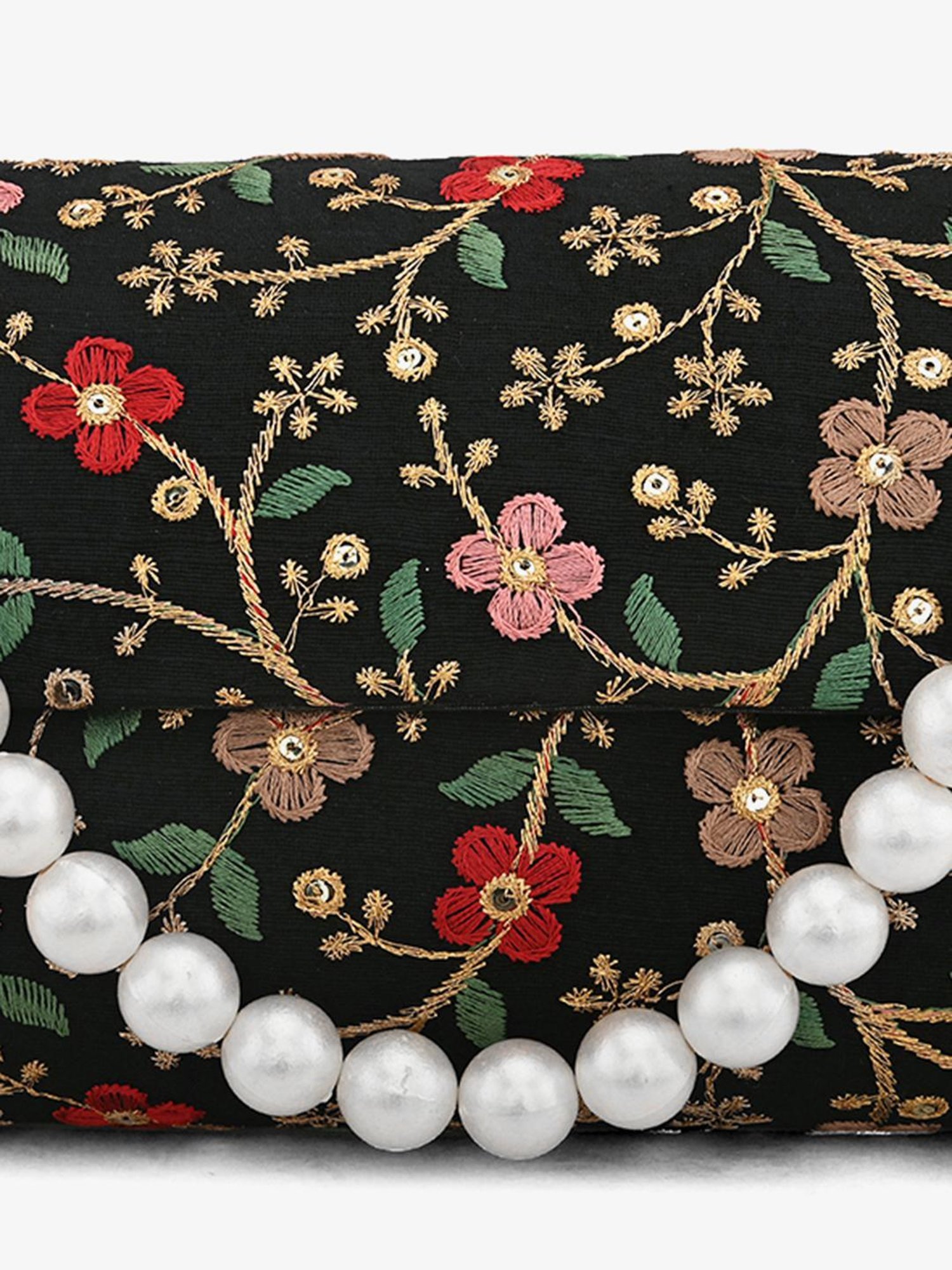 Gaurapakhi Black Embroidered Envelope Clutch