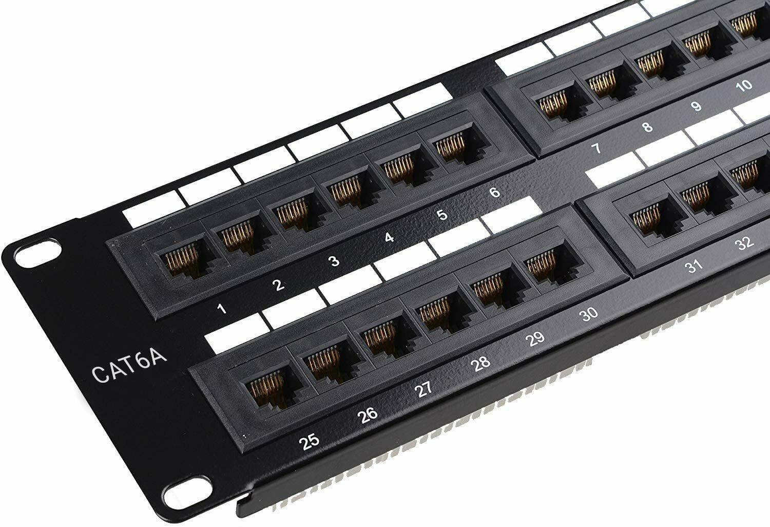 NewYork Cables Heavy-Duty Cat6A Patch Panel 48 Port Rackmount | RJ45 Punch Down Keystone Jacks Panel | Back Bar, Cable Ties, Screws |19 Inch ,2u | Horizontal