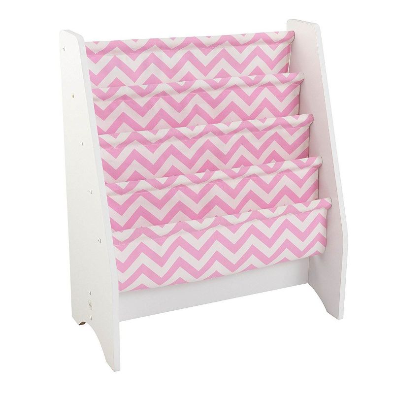 KidKraft Wooden Sling Bookshelf Bookcase Organizer, Pink & White
