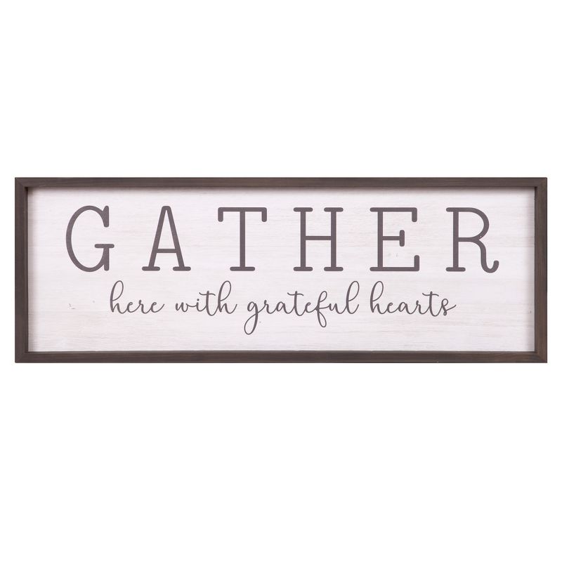 13" x 37" Gather with Grateful Hearts Rustic Wood Framed Wall Art White - Patton Wall Decor