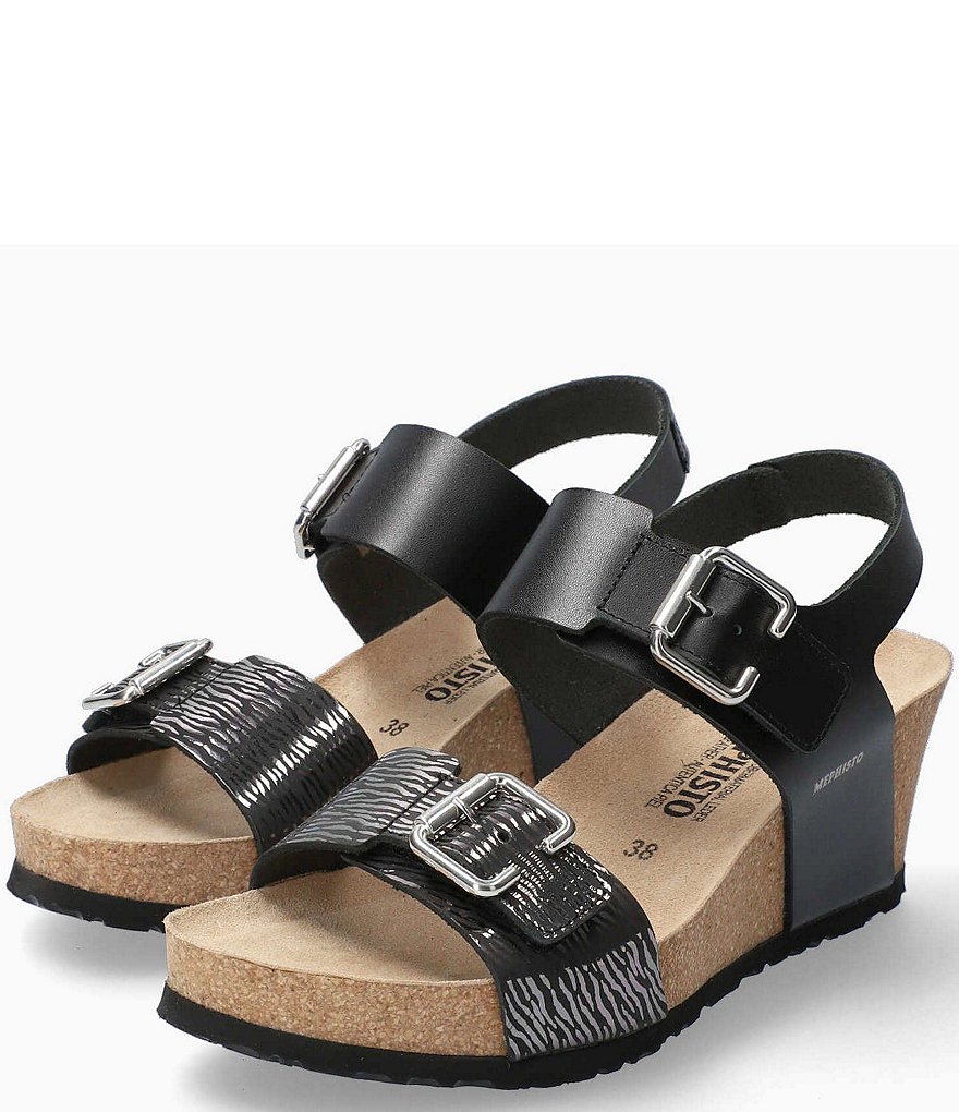 Mephisto Lissandra Leather & Cork Wedge Sandals