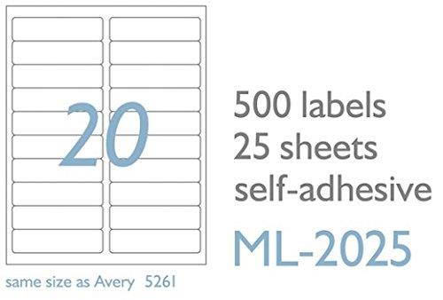 MACO Laser/Ink Jet White Address Labels, 1 x 4 Inches, 20 Per Sheet, 500 Per Pack (ML-2025)