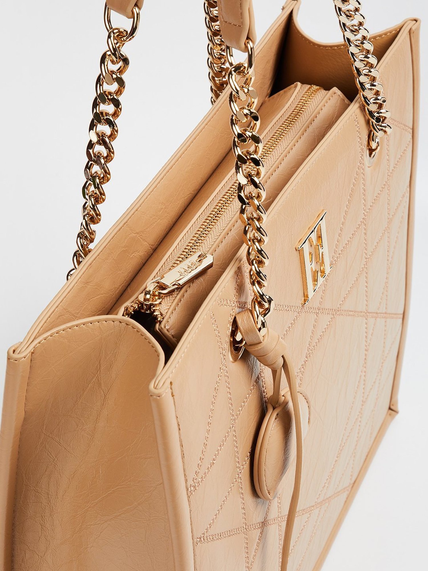 Elle Beige Textured Shoulder Bag