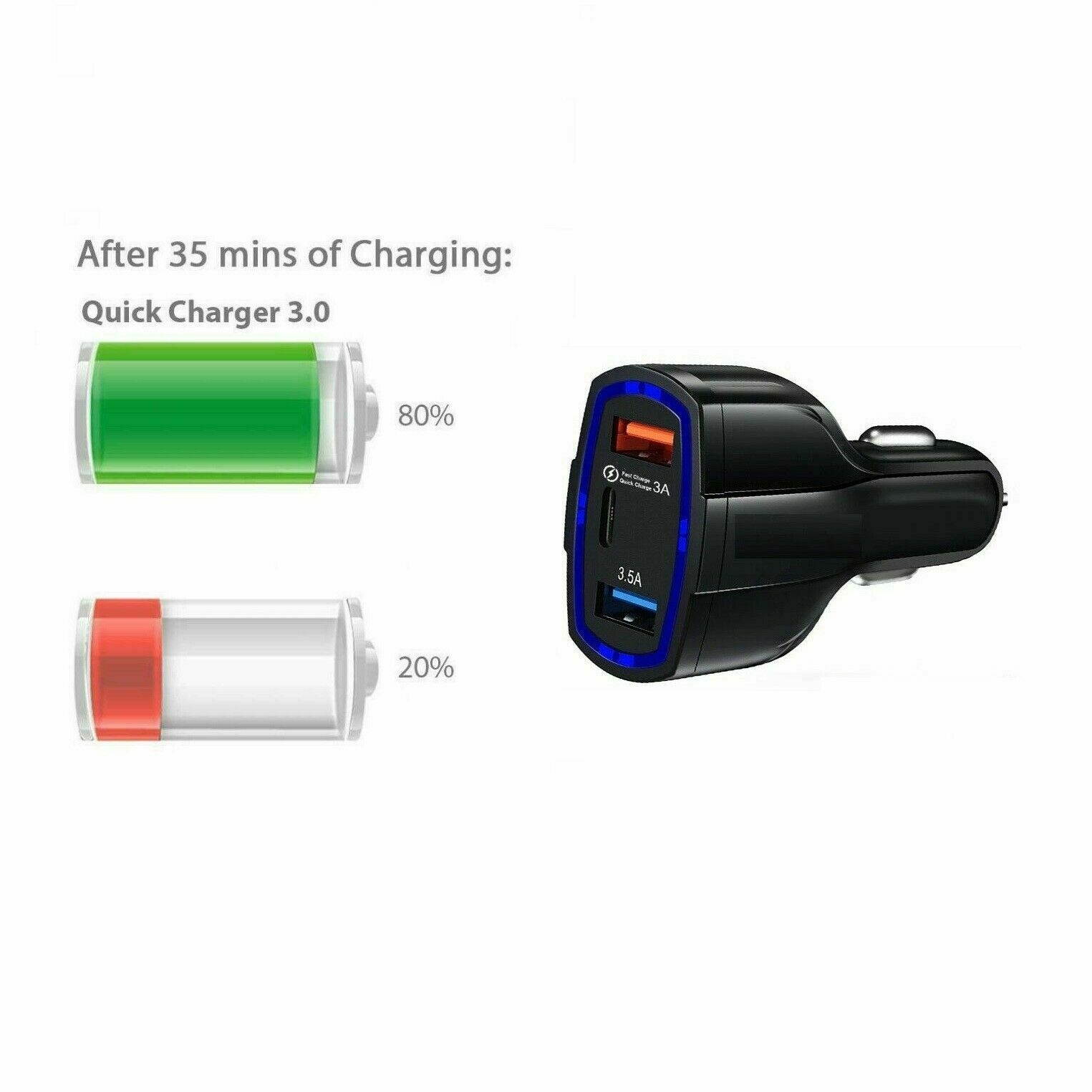 3-Port USB Car Charger Adapter QC 3.0 Fast Charging For iPhone   LG