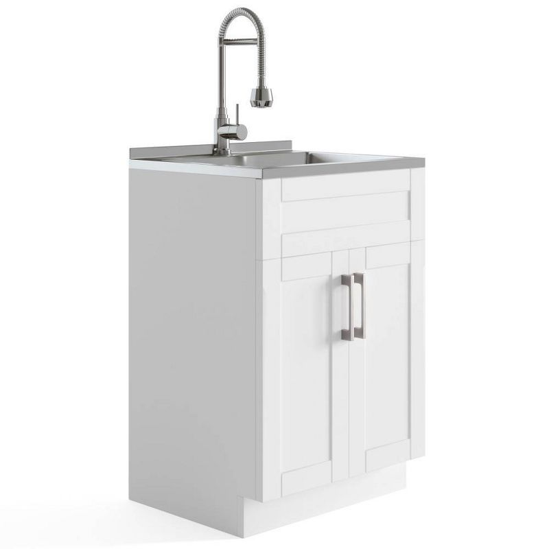 Hartland Contemporary Deluxe Laundry Cabinet with Faucet and Stainless Steel Sink White - WyndenHall