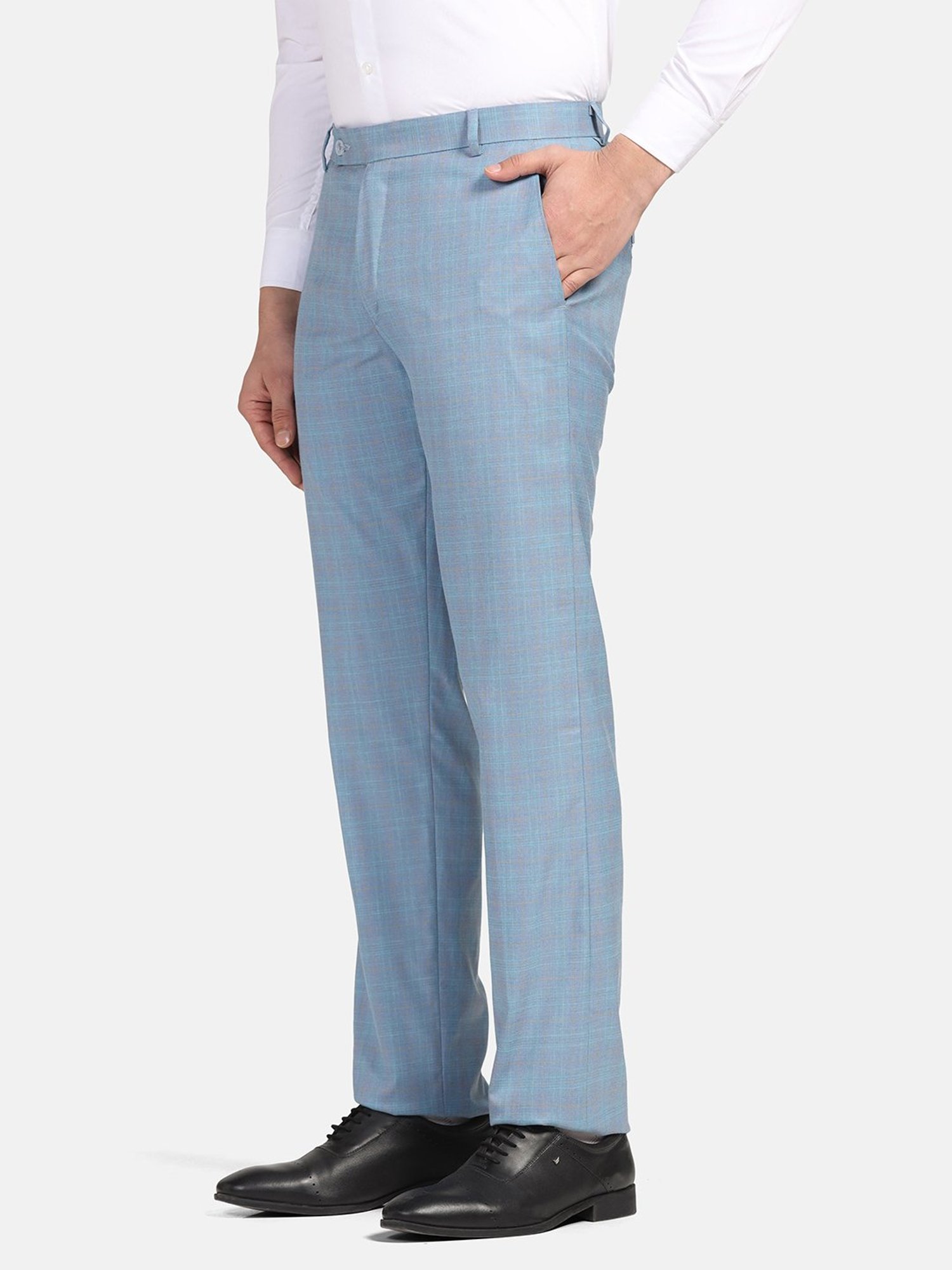 TAHVO Sky Blue Regular Fit Flat Front Trousers