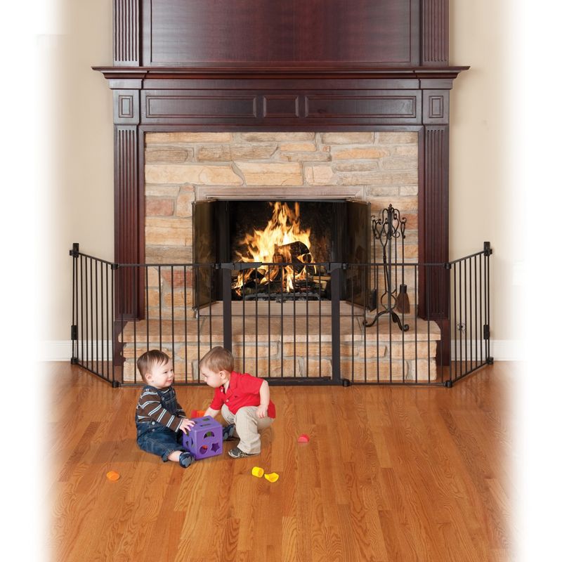 KidCo Auto Close Hearth Baby Gate with Two 24" Extensions (Total width up to 176") - Black