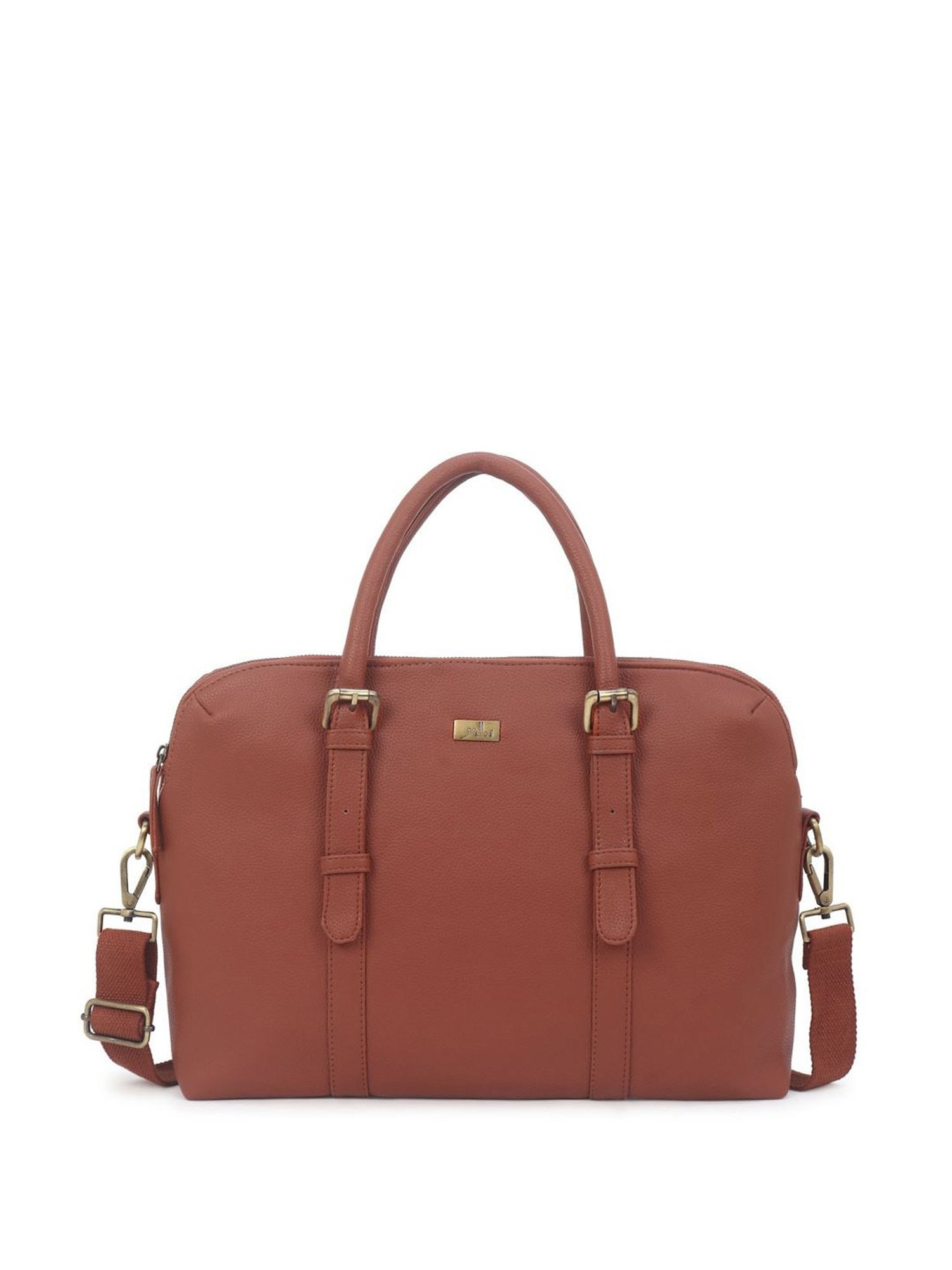 Yelloe Tan PU Solid Laptop Messenger Bag