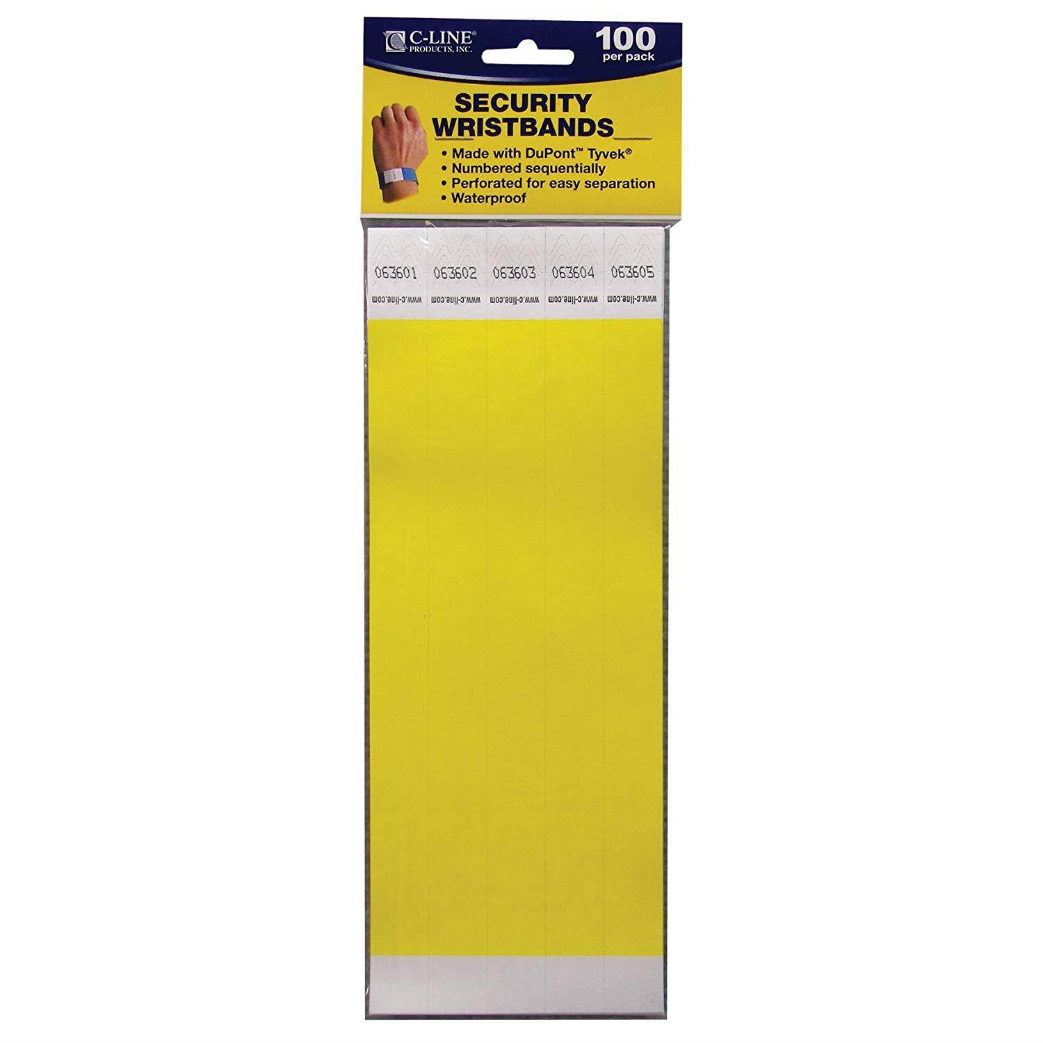 C-Line DuPont Tyvek Security Wristbands, Yellow, 100-Pack (89106)