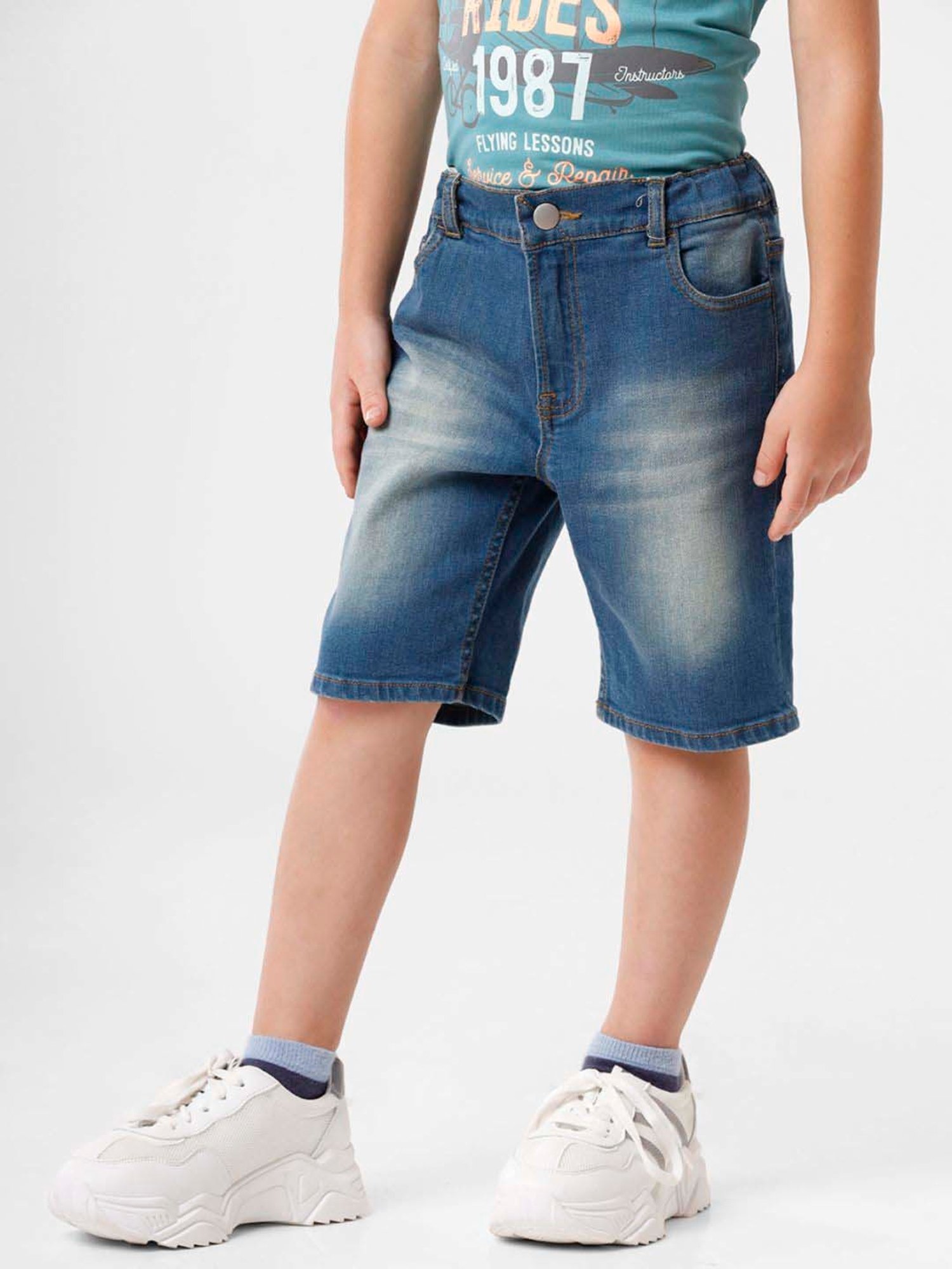 Kate & Oscar Kids Blue Cotton Washed Shorts