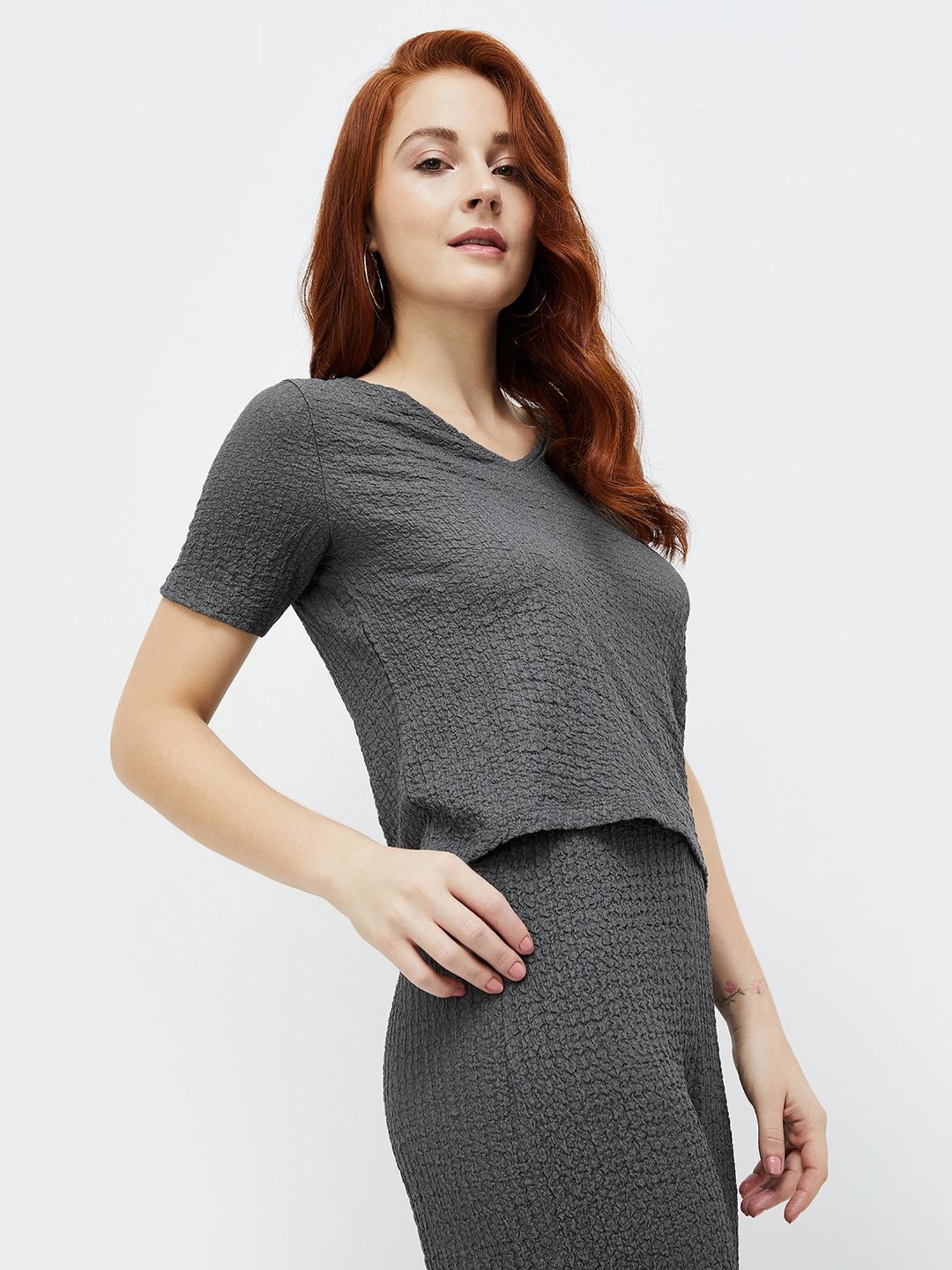 Code by Lifestyle Dark Grey Regular Fit Top