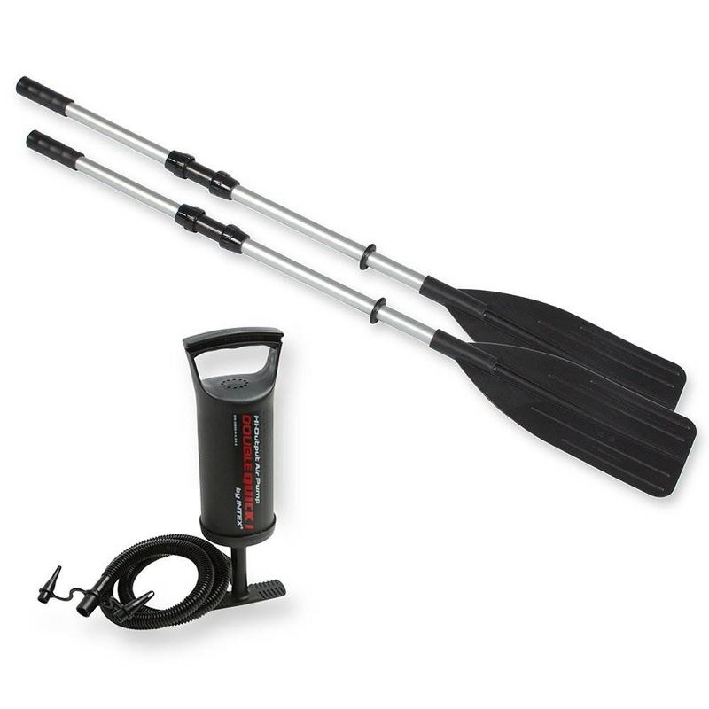 Intex Excursion 5 Person Inflatable Raft, 2 Oars and 2 Red Life Jackets, L/XL