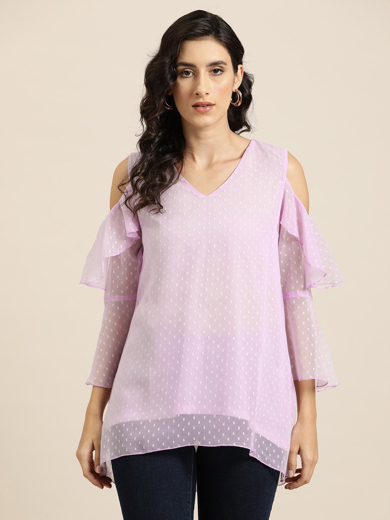 Qurvii Lavender Self Design Top
