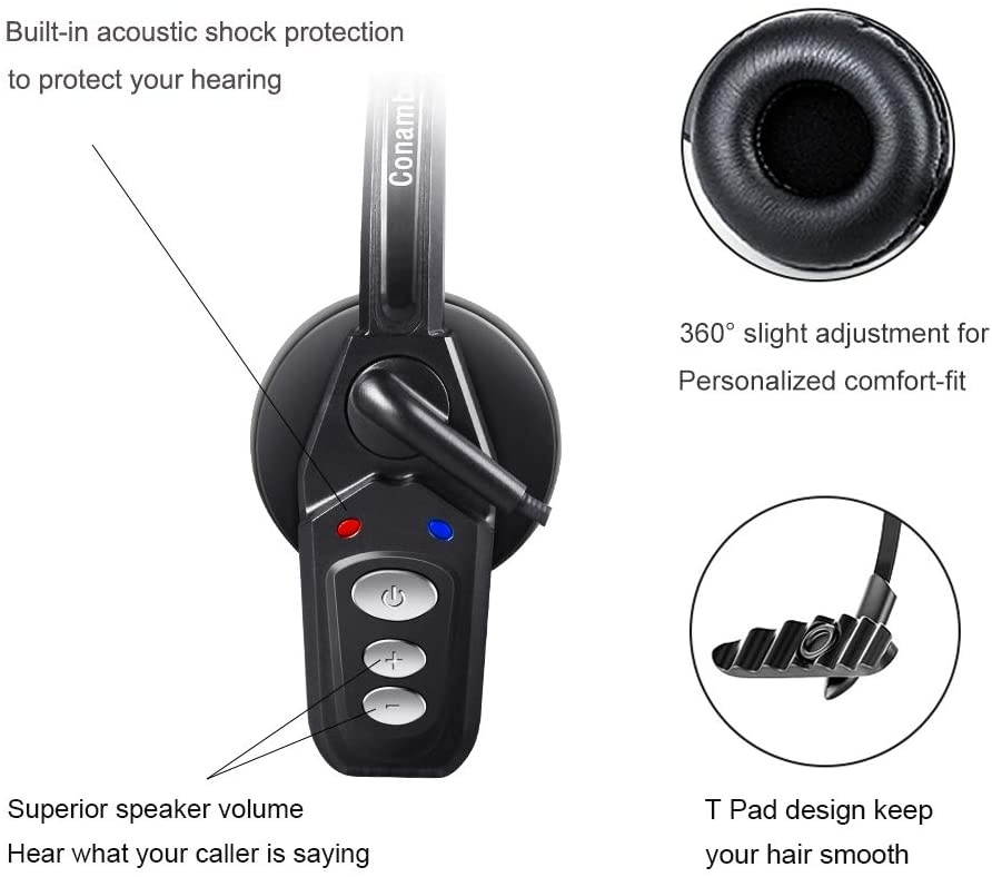 Bluetooth Headset 5.0 with Noise Cancelling Mic 16Hrs Talktime Wireless Phone Headset for Truck Driver Call Center Office