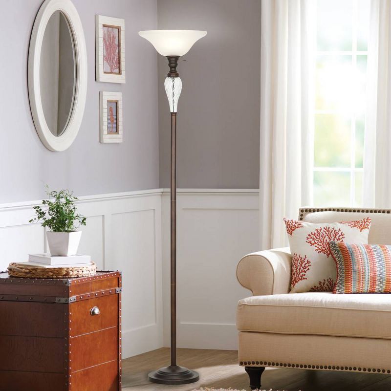 72" Torchiere Floor Lamp With Glass Accent Bronze - Cresswell Lighting