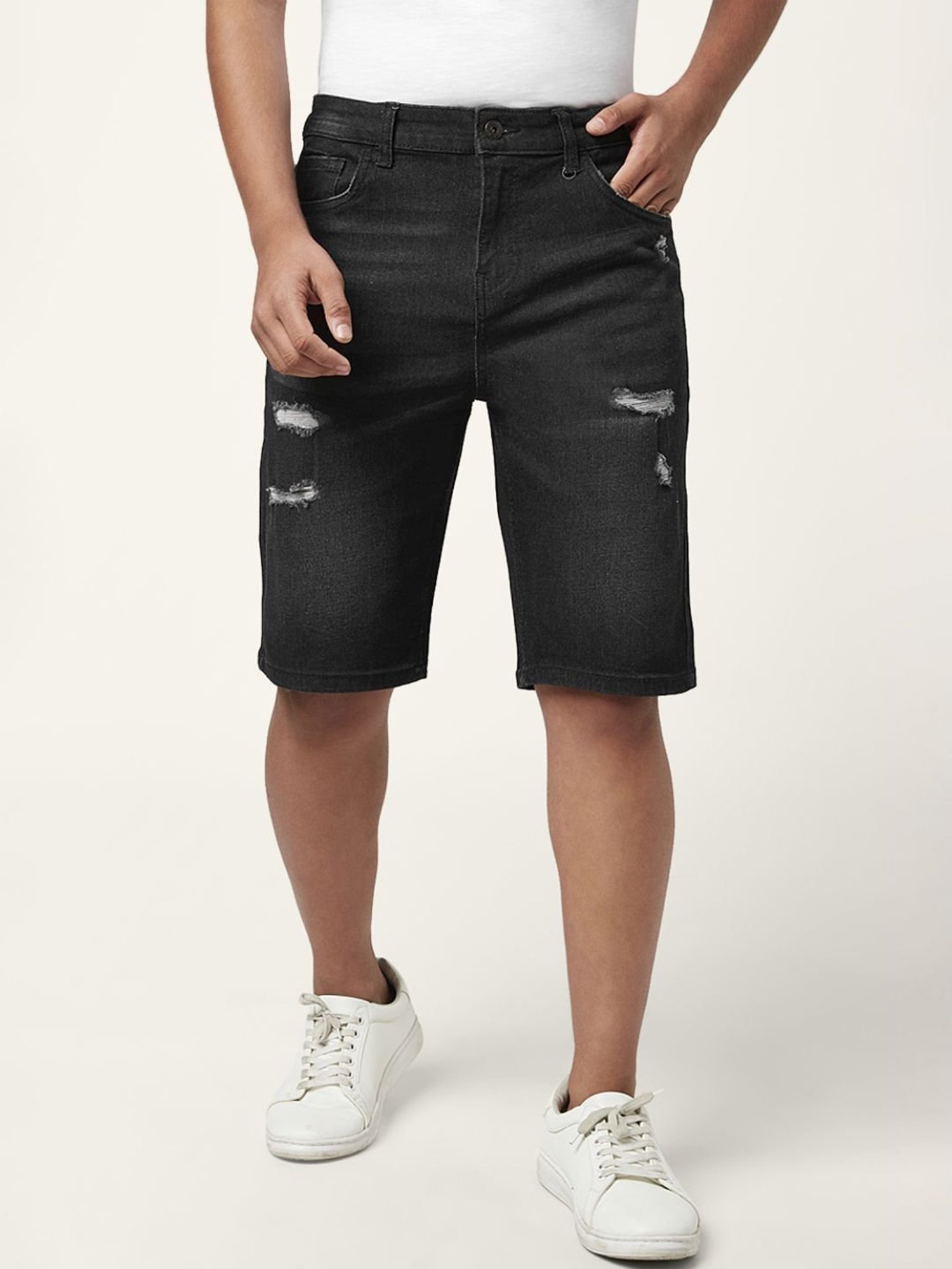 Coolsters by Pantaloons Kids Black Cotton Distressed Shorts