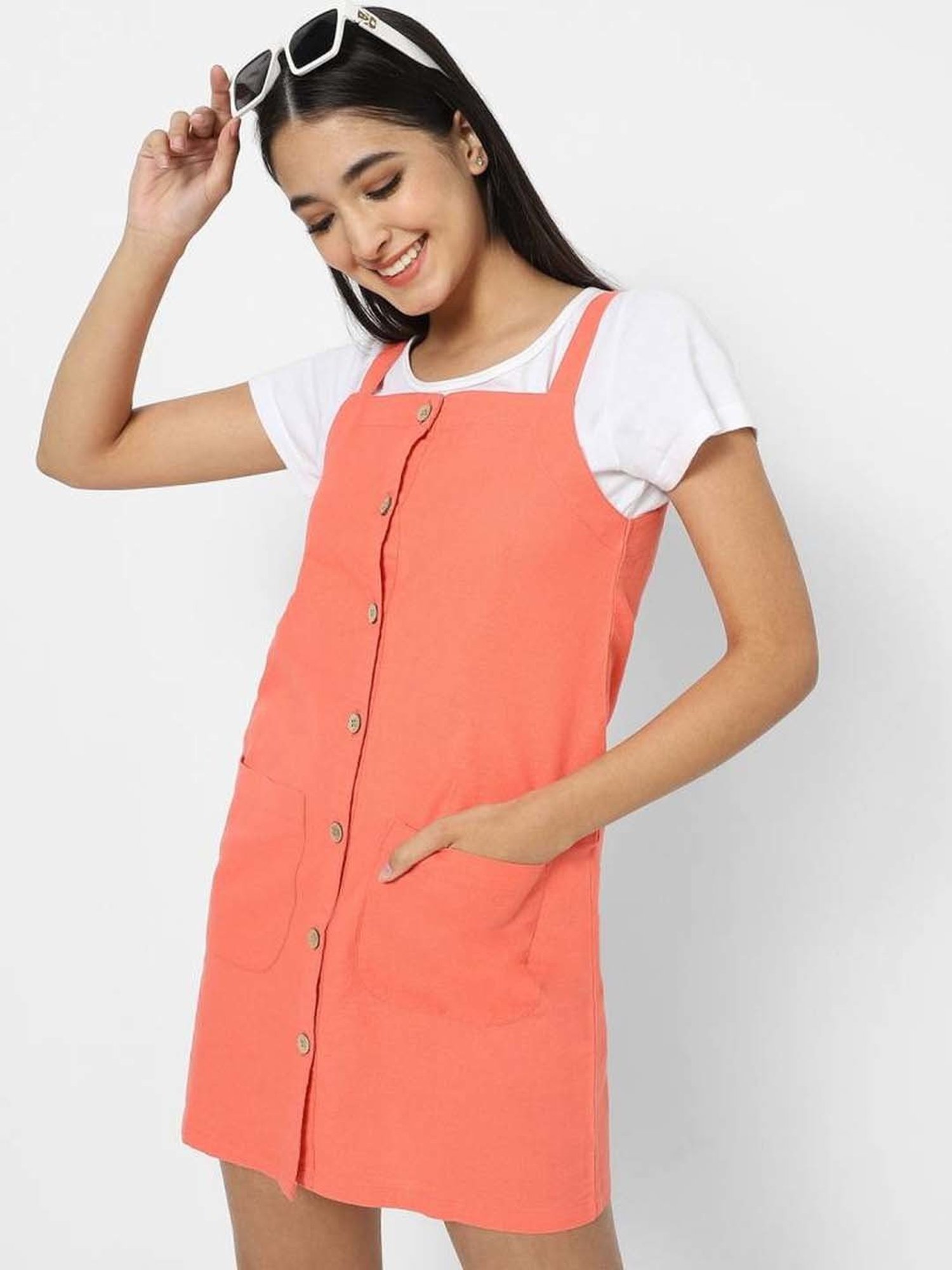 VASTRADO Coral Cotton Pinafore Dress